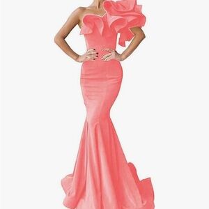 Elegant Coral One-Shoulder Gown